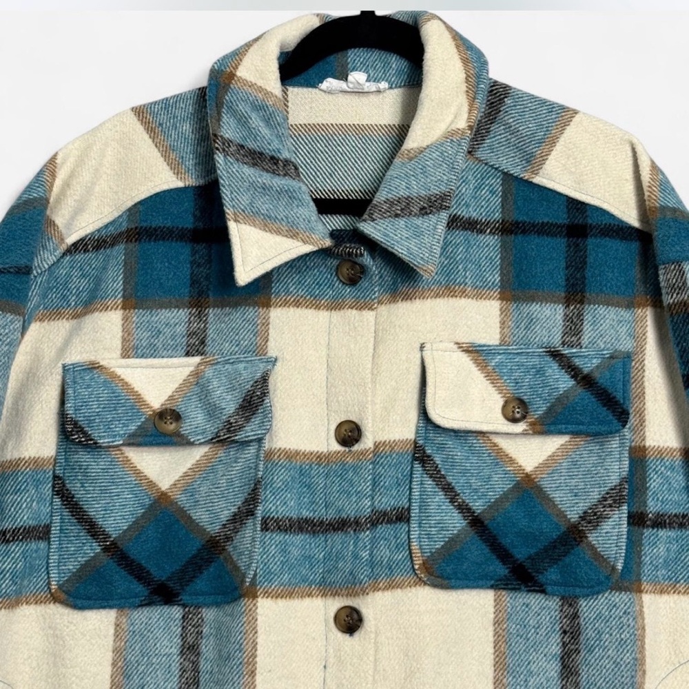 VTG Style 2X Blue Plaid Flannel Shacket Oversized Cottagecore Shirt Jacket - Picture 4 of 8